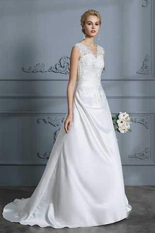 Robe de mariée manche nulle à la mode en satin appliques ligne a - photo 5