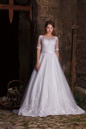 Robe de mariée de col bateau longueur au ras du sol ligne a en tulle appliques - photo 2