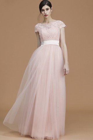 Robe demoiselle d'honneur de princesse avec ruban ligne a avec manche courte jusqu'au sol - photo 2