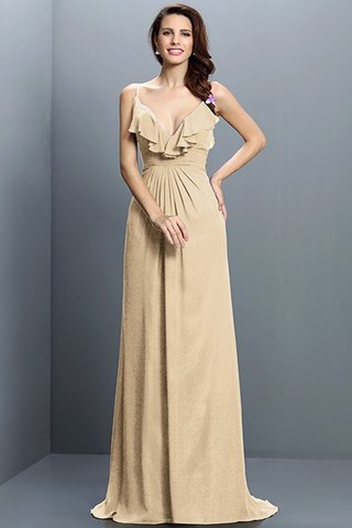 Robe demoiselle d'honneur longue plissage avec fronce bandouliere spaghetti en chiffon - photo 6