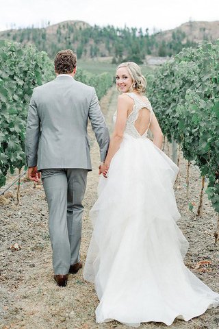 Robe de mariée naturel de princesse grandes bretelles de traîne courte a-ligne - photo 2