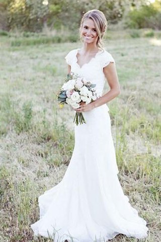 Robe de mariée avec décoration dentelle excellent avec sans manches v encolure naturel - photo 3