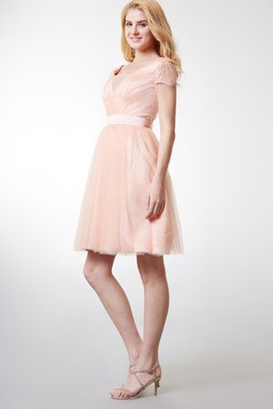 Robe demoiselle d'honneur romantique ceinture en étoffe en tulle avec zip avec ruban - photo 2
