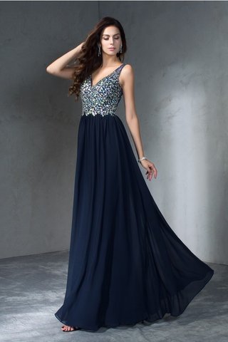 Robe de bal a-ligne de princesse en chiffon jusqu'au sol de col en v - photo 5