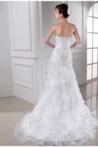 Robe de mariée de traîne mi-longue en organza manche nulle de col en cœur cordon - photo 2