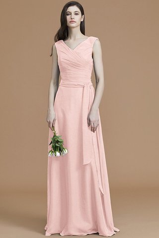 Robe demoiselle d'honneur naturel avec ruban de col en v manche nulle ceinture en étoffe - photo 27