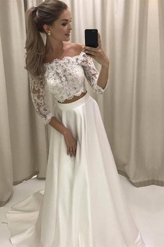 Robe de mariée glamour de princesse de traîne courte avec décoration dentelle naturel - photo 1