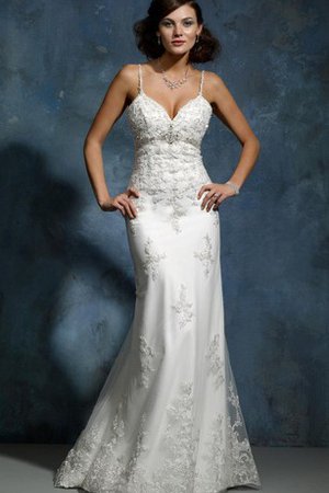 Robe de mariée avec sans manches bandouliere spaghetti appliques en forme jusqu'au sol - photo 2