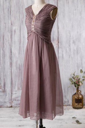 Robe demoiselle d'honneur nature moderne avec perle ruché avec manche courte - photo 2