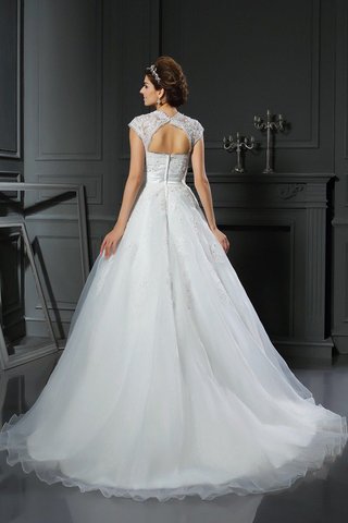 Robe de mariée longue avec perle manche nulle en organza appliques - photo 2