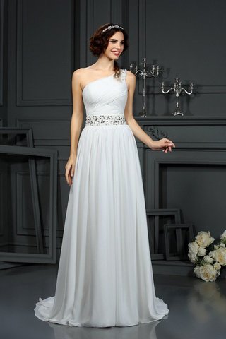 Robe de mariée longue naturel d'épaule asymétrique avec sans manches fermeutre eclair - photo 1