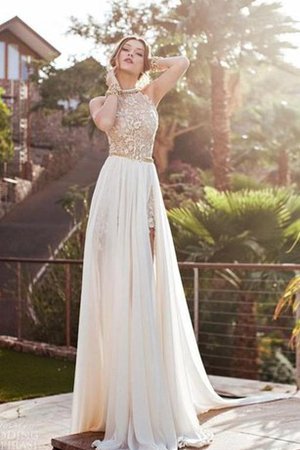 Robe de soirée de traîne courte en chiffon avec décoration dentelle avec perle dos nu - photo 1