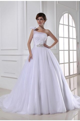 Robe de mariée en tulle avec lacets d'épaule asymétrique de mode de bal avec perle - photo 1