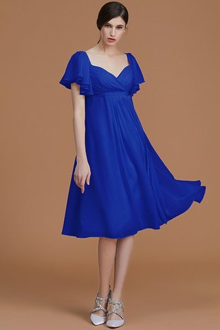 Robe demoiselle d'honneur naturel au niveau de genou en chiffon avec manche courte ruché - photo 31