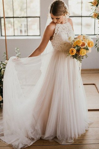 Robe de mariée éblouissant avec sans manches en tulle avec décoration dentelle a-ligne - photo 5