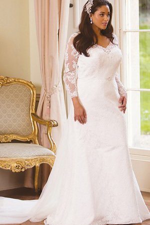Robe de mariée facile distinguee v encolure de traîne moyenne avec décoration dentelle - photo 1