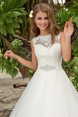 Robe de mariée facile naturel decoration en fleur de traîne moyenne a-ligne - photo 2