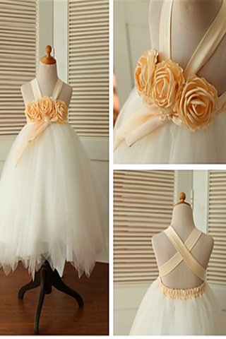 Robe de cortège enfant manche nulle longueur mollet en tulle avec fleurs de mode de bal - photo 4