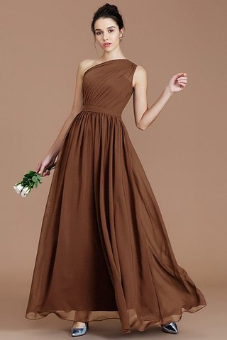 Robe demoiselle d'honneur naturel d'épaule asymétrique en chiffon manche nulle ruché - photo 8