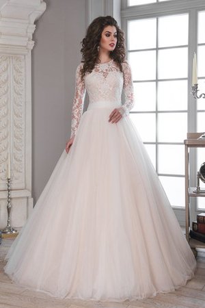 Robe de mariée modeste col u profond col ras du cou avec bouton ceinture - photo 1