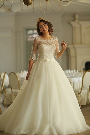 Robe de mariée en 1/2 manche de traîne moyenne appliques en tulle jusqu'au sol - photo 1