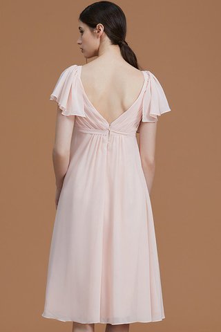 Robe demoiselle d'honneur naturel au niveau de genou en chiffon avec manche courte ruché - photo 7