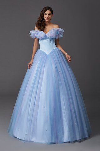 Robe de quinceanera naturel longue de mode de bal epaule nue avec perle - photo 3