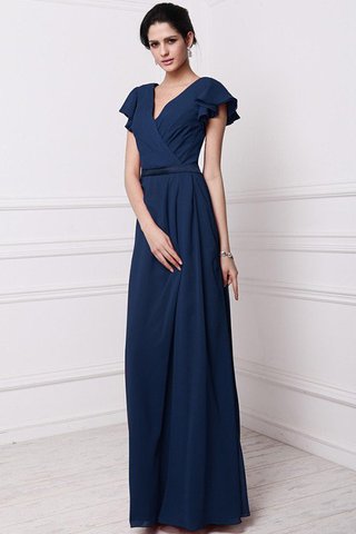 Robe demoiselle d'honneur longue jusqu'au sol avec fronce v encolure avec chiffon - photo 11