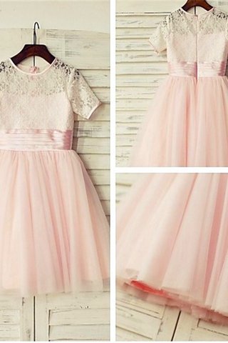 Robe de cortège enfant naturel au niveau de cou avec fleurs avec manche courte en tulle - photo 1