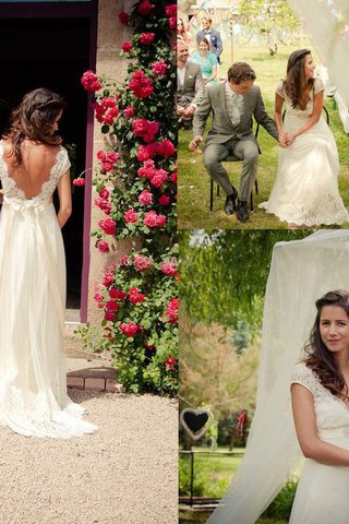 Robe de mariée naturel de princesse avec perle textile en tulle a-ligne - photo 1