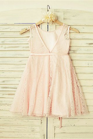 Robe de cortège enfant naturel a-ligne manche nulle avec ruban avec fleurs - photo 2