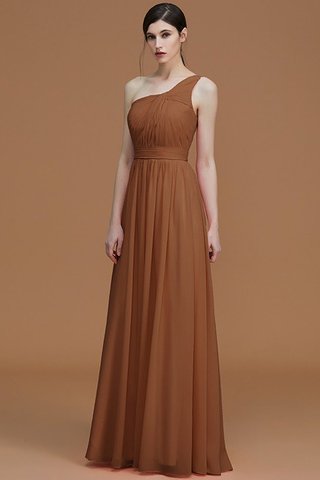 Robe demoiselle d'honneur naturel avec sans manches ligne a ruché d'épaule asymétrique - photo 10