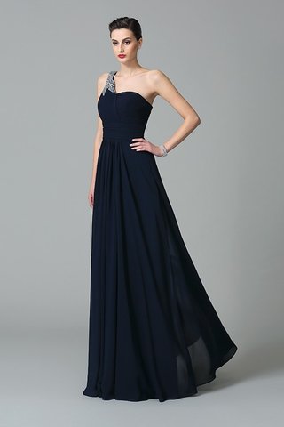 Robe de soirée longue en chiffon d'épaule asymétrique avec zip avec sans manches - photo 6