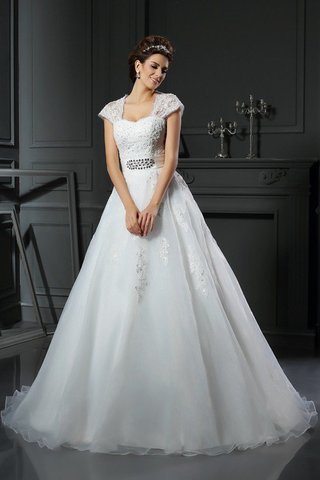 Robe de mariée longue avec perle manche nulle en organza appliques - photo 1