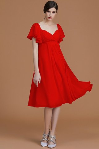 Robe demoiselle d'honneur naturel au niveau de genou en chiffon avec manche courte ruché - photo 29