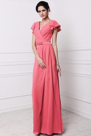 Robe demoiselle d'honneur longue jusqu'au sol avec fronce v encolure avec chiffon - photo 27