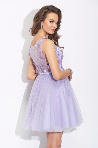 Robe de graduation decoration en fleur a-ligne manche nulle de princesse en satin - photo 6