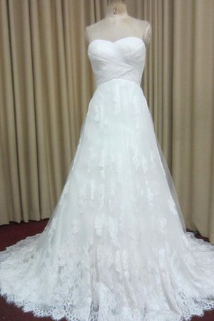 Robe de mariée longueur au niveau de sol avec lacets appliques de col en cœur ruché - photo 1