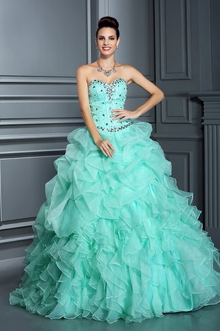 Robe de quinceanera longue de col en cœur cordon en organza manche nulle - photo 4