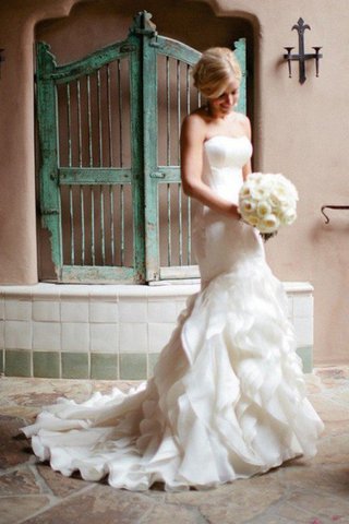 Robe de mariée naturel en satin de traîne moyenne de sirène de lotus - photo 3