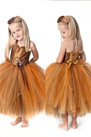 Robe de cortège enfant naturel larges bretelles avec fleurs en tulle bretelles spaghetti - photo 2