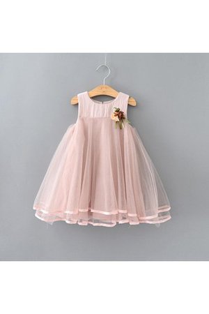 Robe de cortège enfant plissé de longueur à genou au niveau de cou de lotus en tulle - photo 1