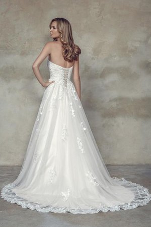 Robe de mariée naturel col en forme de cœur en dentelle a-ligne avec nœud à boucles - photo 2