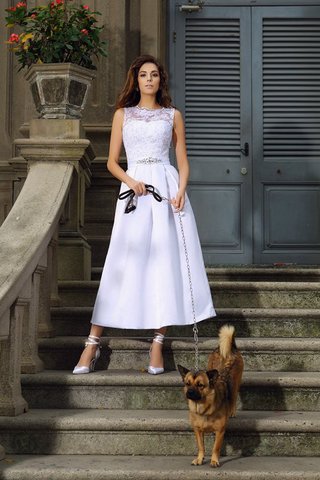 Robe de mariée de tour de ceinture en haute en satin appliques a-ligne avec sans manches - photo 1