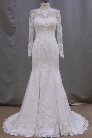 Robe de mariée de sirène avec manche longue de traîne moyenne elevé jusqu'au sol - photo 1