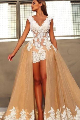 Robe de bal noble ligne a avec zip de col en v naturel - photo 1