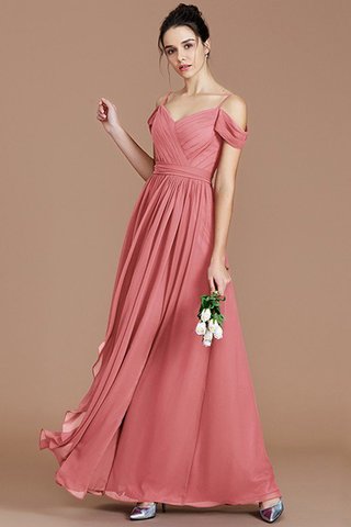 Robe demoiselle d'honneur naturel epaule nue en chiffon ruché avec sans manches - photo 34