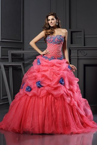 Robe de quinceanera en organza de mode de bal manche nulle col en forme de cœur cordon - photo 1