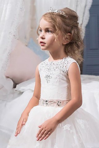 Robe de cortège enfant naturel avec fleurs col ras du cou avec cristal manche nulle - photo 3