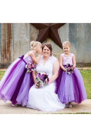 Robe de cortège enfant jusqu'au sol de princesse en tulle avec fleurs avec nœud - photo 2